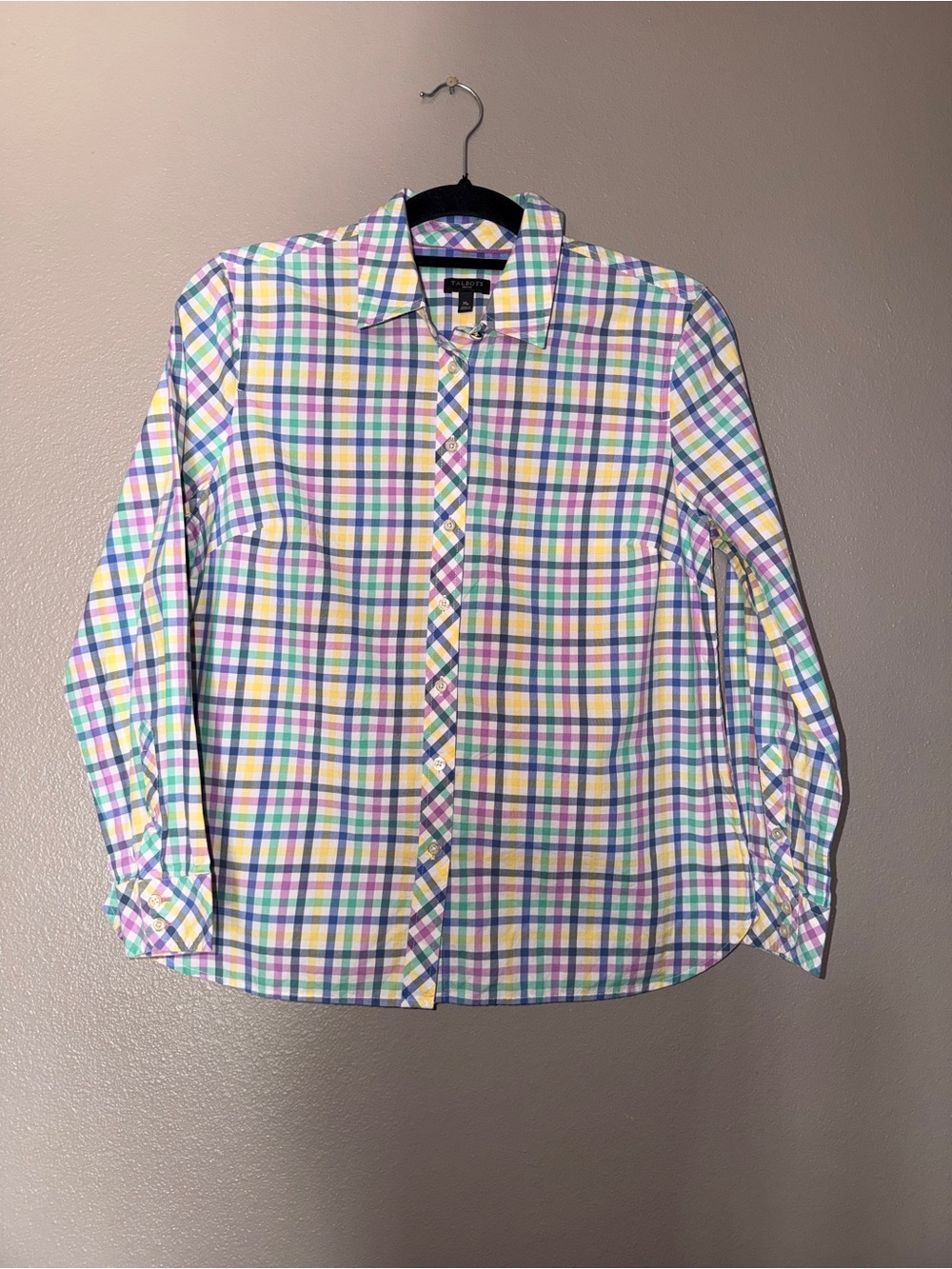 Talbots Pastel Plaid Button-Down Shirt in Pink, Yellow, Blue, Green